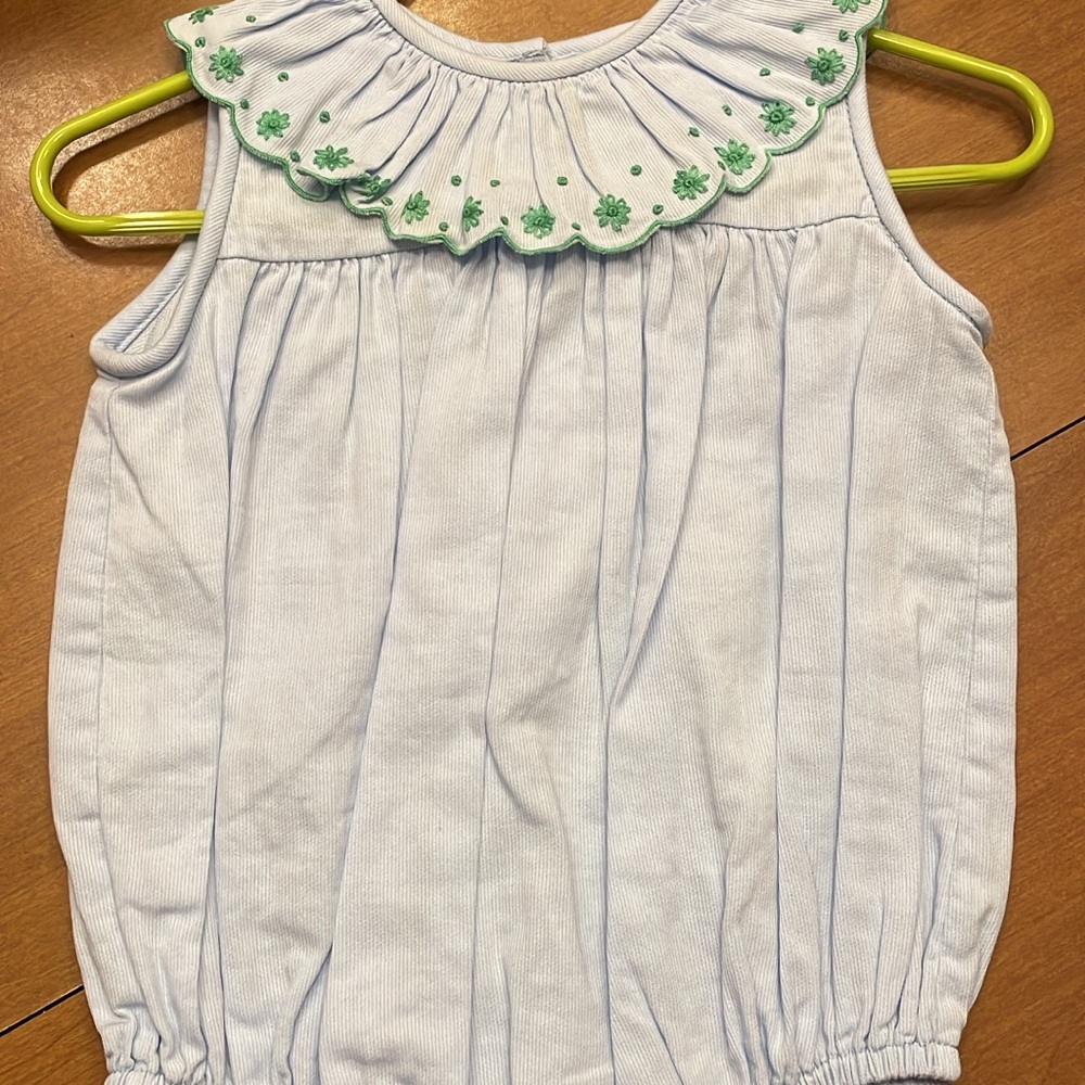 Kids Sleeveless Romper - Light Blue with Green Accents